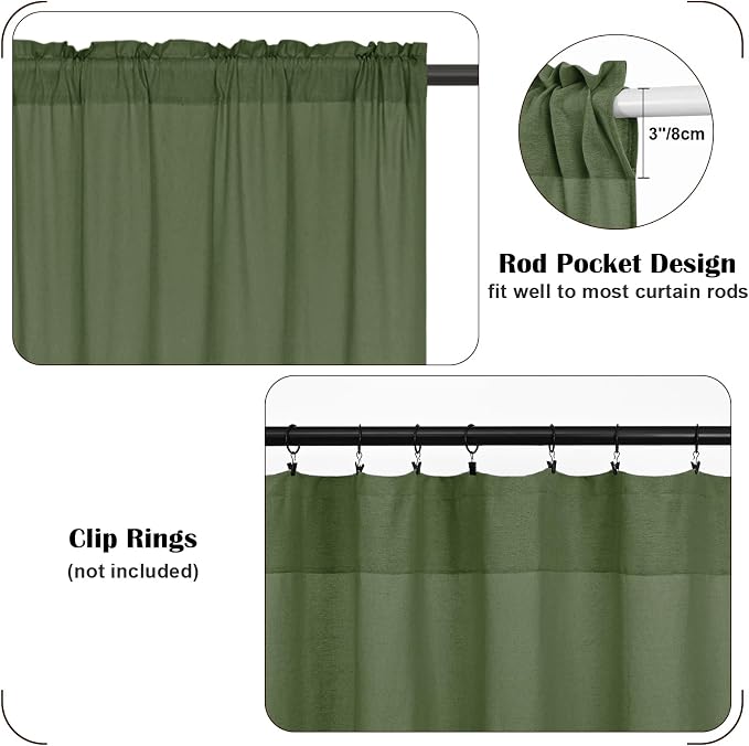 Farmhouse Valance Curtains, Boho Cotton Linen Kitchen Valance, Rustic Button - Image 6