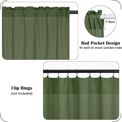 Farmhouse Valance Curtains, Boho Cotton Linen Kitchen Valance, Rustic Button - Image 6