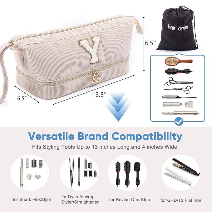 Shark FlexStyle/SmoothStyle Personalized Hair Dryer Case, Double-Layer Travel Organizer with Hair Dryer Bag - Air Wrap Dryer, Flat Curling Iron Case