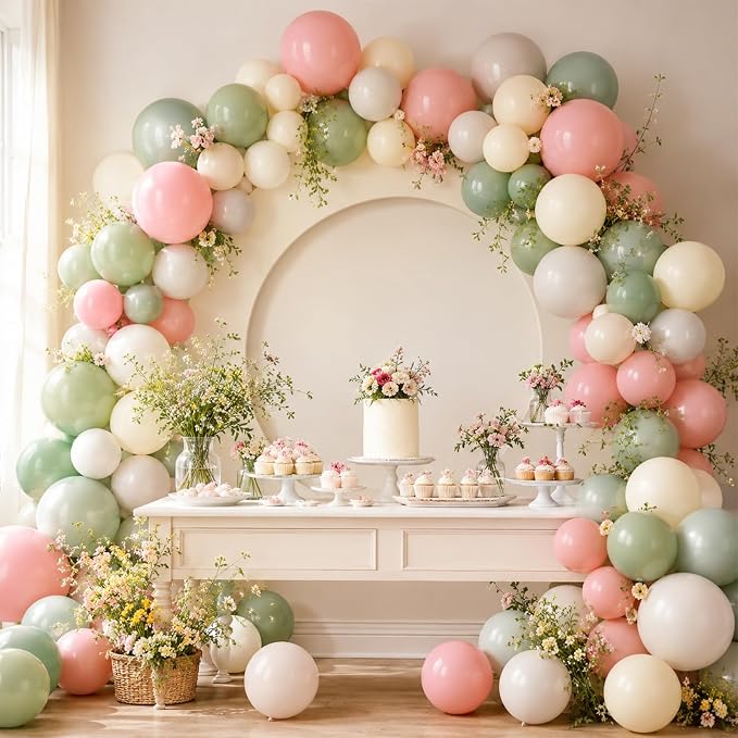 Dusty Pink Green Yellow Balloons, 12inch 50pcs Pink Sage Green Pastel Light - Image 3