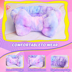 WSYUB Spa Headband and Matching Wrist Bands for Washing Face, Fuzzy Skincare Bow Headbands, Soft Facial Makeup Head Bands, Shower Hair Sleepover Party Supplies