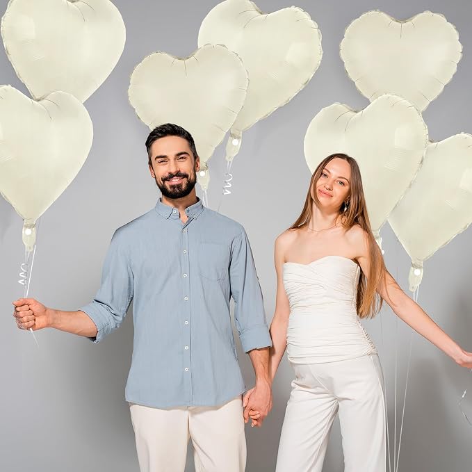 12 Pcs Cream Heart Balloons, 18 Inch Heart Foil Balloons Love Balloon Valentine - Image 4