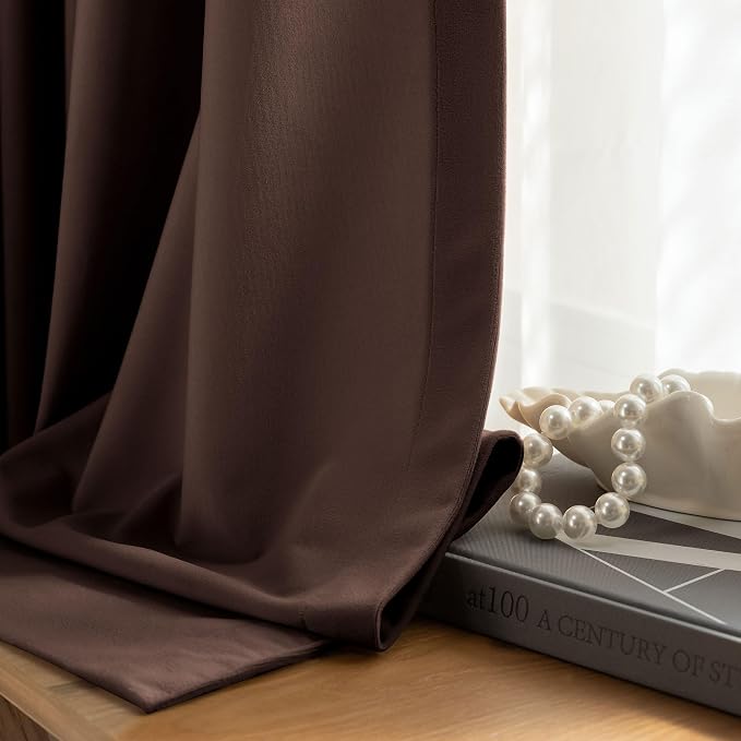 Beauoop Coffee Brown Velvet Curtains - Image 2