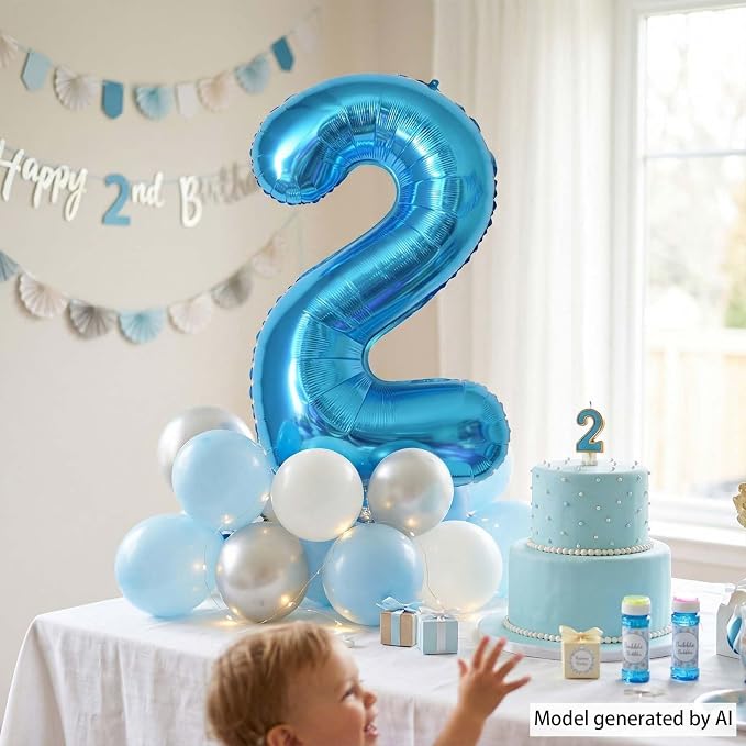 Light Blue Number 2 Balloon 40 Inch, Foil Numeral - Image 3