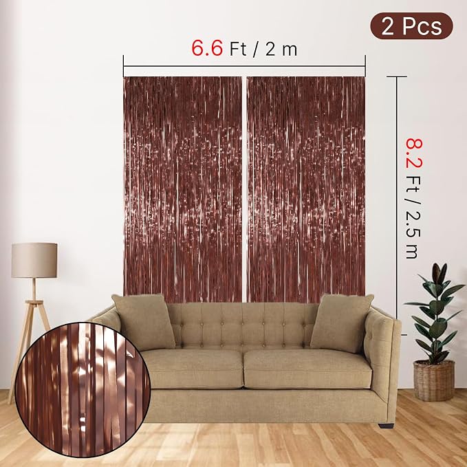 PartyWoo Metallic Brown Foil Fringe Tinsel Streamers 2pcs 6.6FT Backdrop | - Image 4