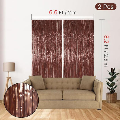 PartyWoo Metallic Brown Foil Fringe Tinsel Streamers 2pcs 6.6FT Backdrop | - Image 4