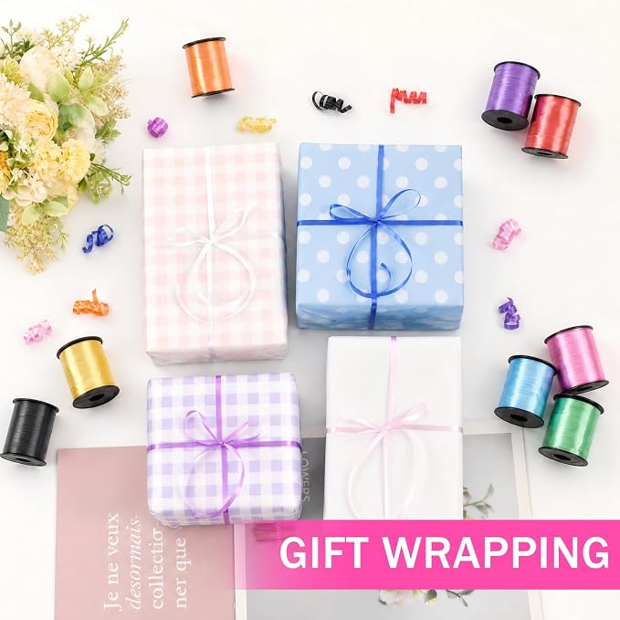 TONIFUL 12 Assorted Multi-Color Curling Ribbon Balloon String Gift Wrapping - Image 3