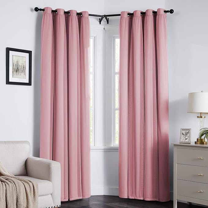 100% Blackout Curtains for Bedroom, Double Layer Pink Curtains, Room Darkening - Image 8