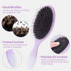Boar Bristles Hair Brush for Women and Men, Detangling Hair Brush for Smoothing Massage Add Shine, Nylon&Boar Bristles Detangler brush for Hair Healthy (1 Pcs-Purple&White)