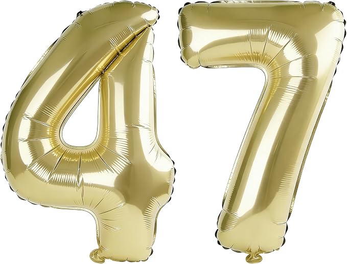 40 Inch Number 47 Balloons for 47th Birthday Party Decorations, 0-100 Champagne by FOBELEC