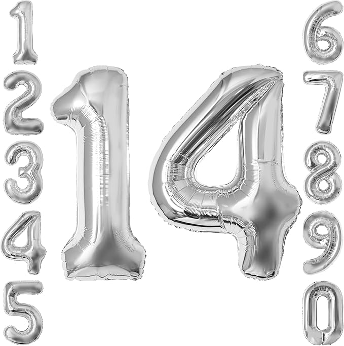 Silver Number 14 Balloon 40 Inch, Stunning Sleek Foil by Unknown