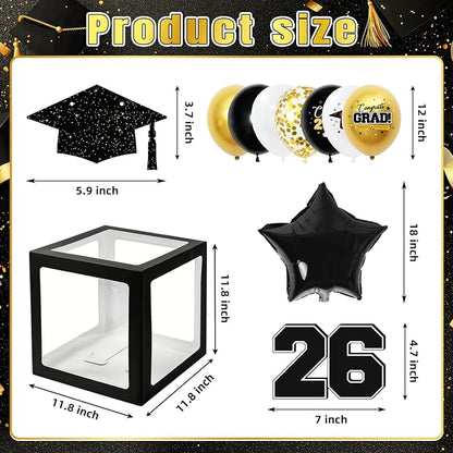 2026 Graduation Decorations Include String LED, Glitter Banner, 4 Black Balloon - Image 3