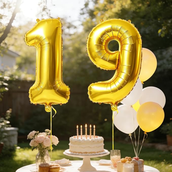 40 Inch Number 19 Balloons for 19th Birthday Party Decorations, 0-100 Gold - Image 3