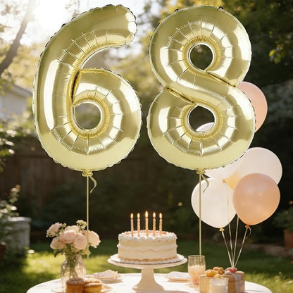 40 Inch Number 68 Balloons for 68th Birthday Party Decorations, 0-100 Champagne - Image 3