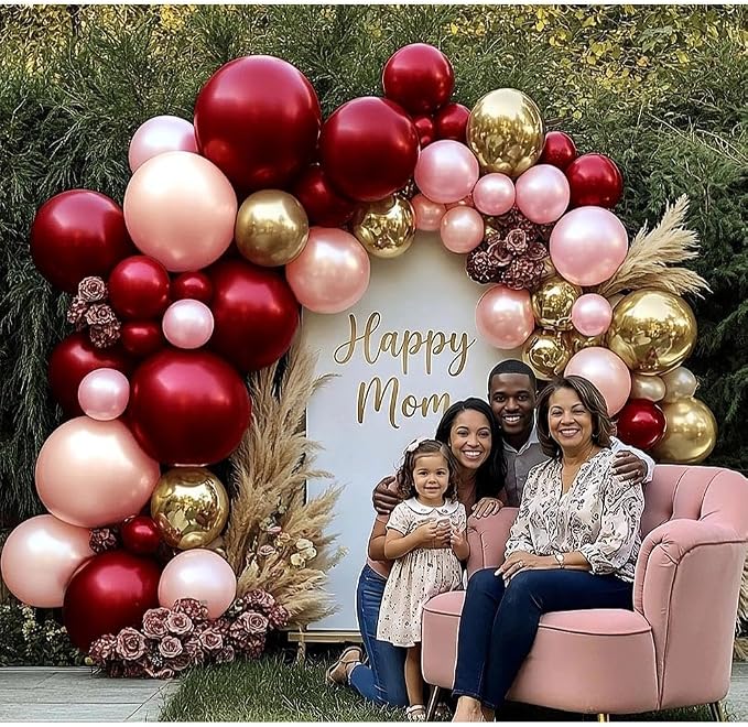 Burgundy Pink Balloon Arch Kit, Double Stuffed Ruby Red Pearl Pink Gold Balloon - Image 6