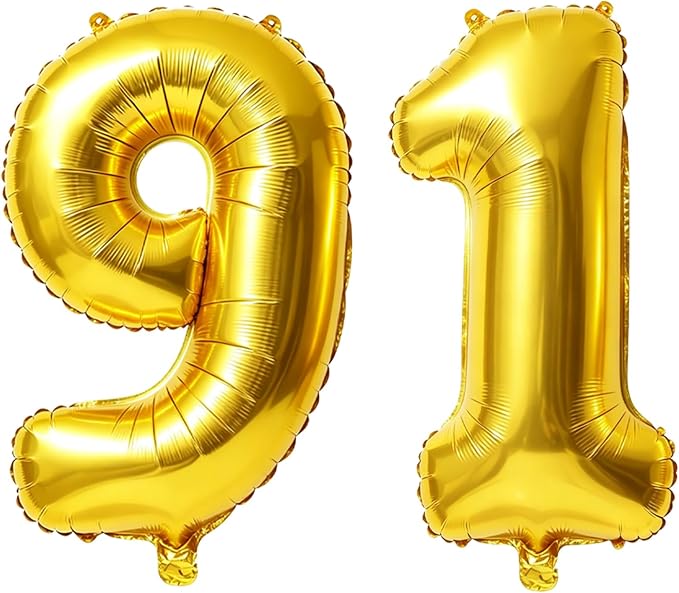 40 Inch Number 91 Balloons for 91st Birthday Party Decorations, 0-100 Gold by FOBELEC