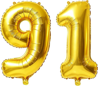 40 Inch Number 91 Balloons for 91st Birthday Party Decorations, 0-100 Gold by FOBELEC