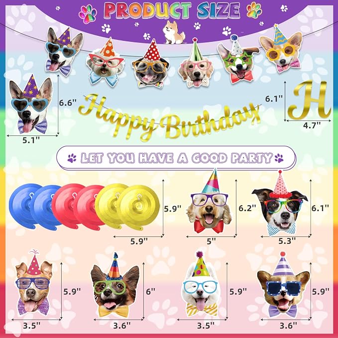 Dog Themed Birthday Party Decorations, Dog Face Hanging Swirls Banner - Image 3