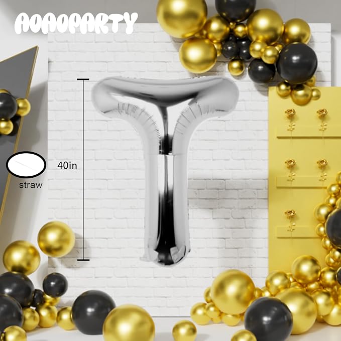 Letter Balloons Silver 40 Inch T Large Big Foil Mylar Balloon | - Image 6