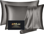 Silk Pillowcase 2 Pack, Natural Mulberry Silk Pillow Case, Anti Acne Silk Pillowcase for Hair and Skin, King Size Silk Satin Pillowcase Set of 2 with Hidden Zipper, Gifts for Women Men, Dark Gray