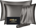 Silk Pillowcase 2 Pack, Mulberry Silk Pillow Cases Queen Size Set of 2, Anti Acne Silk Pillowcase for Hair and Skin, Natural Silk Satin Pillowcases Gifts for Women Men 2 Pack with Zipper, Dark Gray