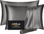 Silk Pillowcase 2 Pack, Mulberry Silk Pillow Cases Queen Size Set of 2, Anti Acne Silk Pillowcase for Hair and Skin, Natural Silk Satin Pillowcases Gifts for Women Men 2 Pack with Zipper, Dark Gray