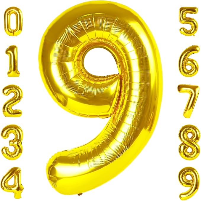 Number Balloon Gold Number 9 for 9 19 Birthday Party Decorations, 40 Inch | by Mluchee