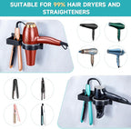 Blow Dryer Holder Wall Mounted, Hair Straightener Holder, Hair Dryer Holder Adhesive, Hair Tool Organizer for Flat Iron, Hairdryer, Curling Iron Holder for Bathroom Vanity Barber Shop (Black)