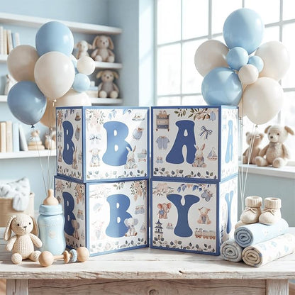 Kathfly 4 Pcs Blue Safari Baby Shower Decoration Blue Toile De Jouy Chinoiserie - Image 4