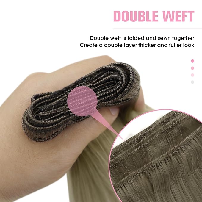 YoungSee 100g Sew in Hair Extensions Real Human Hair Ombre Human Hair Weft Extensions Ash Blonde Ombre Platinum Blonde Highlights Sew in Hair Extension for Short Hair 14inch
