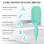 Curl Defining Brush for Thick Coily Hair, Firm-Bristle TPEE Detangling Brush for Coarse 4A–4C Curls, Dual-Sided Wide & Narrow Tooth Brush for Wet & Dry Curl Shaping– Women & Men (Aqua Mint)