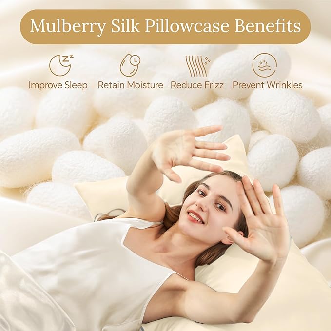 INFIIXSO Silk Pillow Cases 2 Pack Standard Size, Ultra Smooth & Soft Mulberry Silk Pillow Case for Hair and Skin, Breathable Cooling Silk Pillowcase with Hidden Zipper (Ivory, 20x26 Inches)