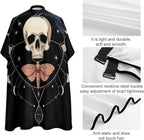 Large Size Salon Barber Cape, Black Raven Moon Skull Professional Hair Cutting Cape for Men Women
