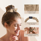THXSILK 100% Mulberry Silk Bow Scrunchies 3-Pack, 22 Momme Mulberry Silk Hair Ties for Women, Cute Bunny Ear No Damage Ponytail Holders, Fashion Hair Accessories for Girls(S, Taupe)