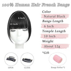 Clip in Bangs Real Human Hair Natural Black French Bangs Fringe with Temples Thick Curtain Bangs Clip on Bangs Curved Fake Bangs Hairpieces for Women for Daily Wear