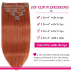 Straight Clip in Hair Extensions Human Hair Clip Ins Extensions 8Pcs 125g Double Weft Copper Hair Extensions Clip in Human Hair Full Head Invisible Extensions（#350 24Inch）