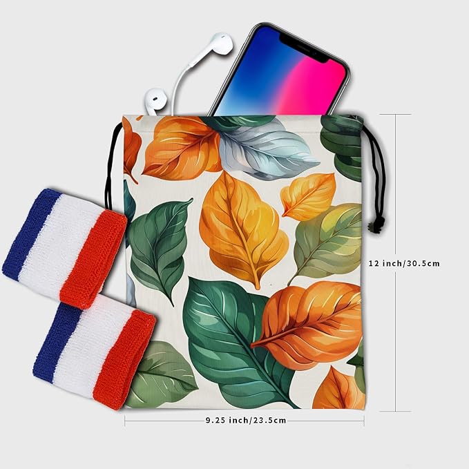 Colorful Leaves Gymnastics Grip Bag Abstract Autumn Leaf Gym String Bag - Image 6