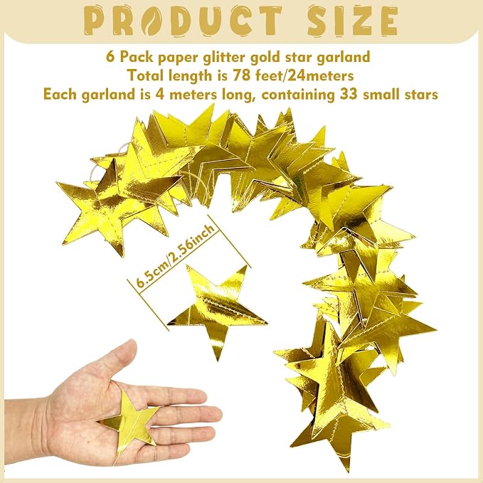 6PCS Gold Star Garland Decorations - Image 3