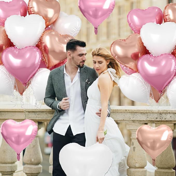 Rose Gold Heart Balloons, 18 Inch Rose Gold and White Foil Balloons Helium - Image 5