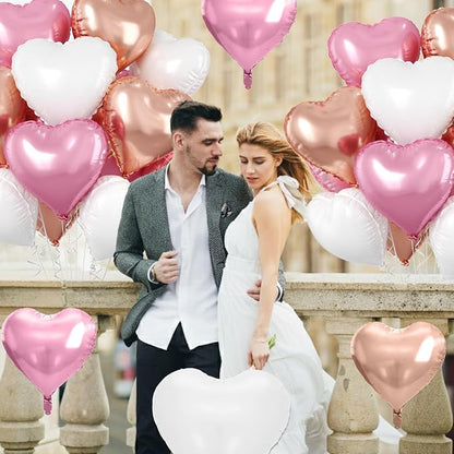Rose Gold Heart Balloons, 18 Inch Rose Gold and White Foil Balloons Helium - Image 5