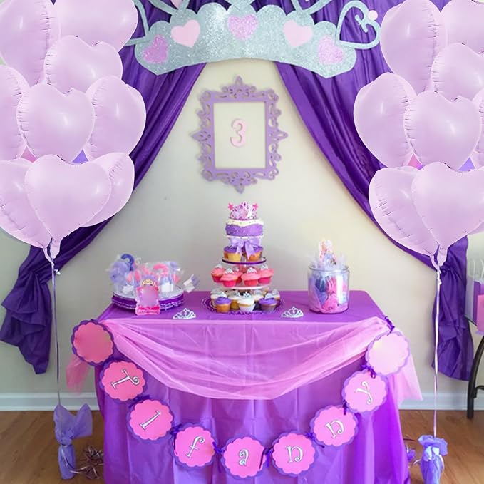 TONIFUL 30 Pcs 18 Inch Matte Pastel Lilac Heart Shape Foil Mylar Balloons | - Image 5