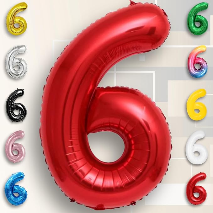 Red Number Balloon 6 Mylar Foil Balloons 16 inch - Image 2
