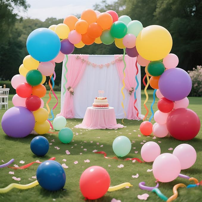 Assorted Rainbow Balloons 10 Pack 36 inch Round Bright Latex Balloons Assorted - Image 6