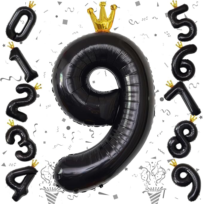 Isndare 40 Inch Crown Black Number 9 Balloon, All Ages - Image 7