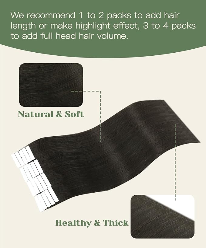 SURNEL Injected Tape in Extensions Real Human Hair 20 Inch Darkest Brown Seamless Invisible Tape in Hair Extensions 20Pcs 45g(#2,20)