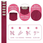 WENNALIFE Burgundy Red Clip in Hair Extensions Real Human Hair 35g 6pcs 14 Inch Colored Hair Extensions for Kids Women Colorful Hair Pieces Pop-up Style Straight Extensiones De Cabello Humano Con Clip