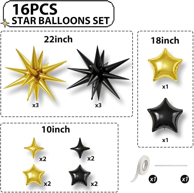 Black Gold Star Balloons, 22/18/10 Inch Foil Balloons, Four-Pointed Balloon - Image 2