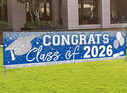 Large Congrats Grad Banner Light Blue Class of 2026 Banner | Backdrop 2026 Yard by mokejaparty