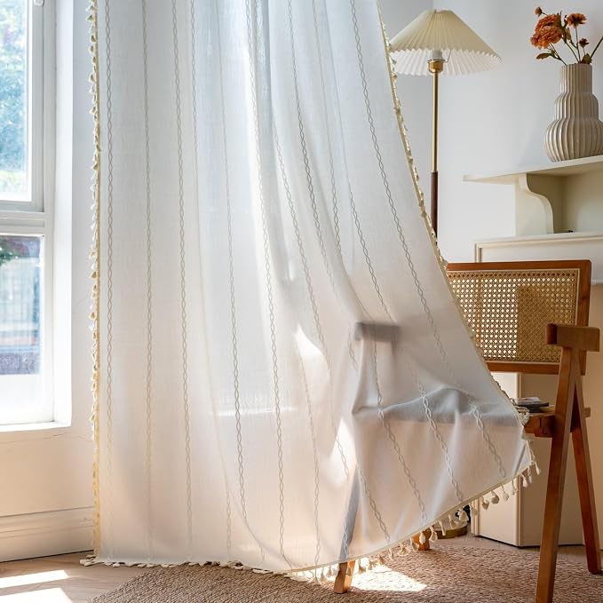 Sutuo Home White Boho Curtains, Bohemian 1 Panel 102 inches Long - Image 5