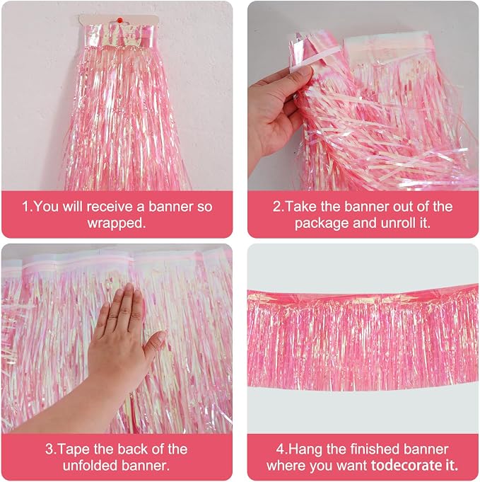 BEISHIDA Laser Pink Fringe Garland Banner 30ft Wall Tinsel Foil Streamers | - Image 3
